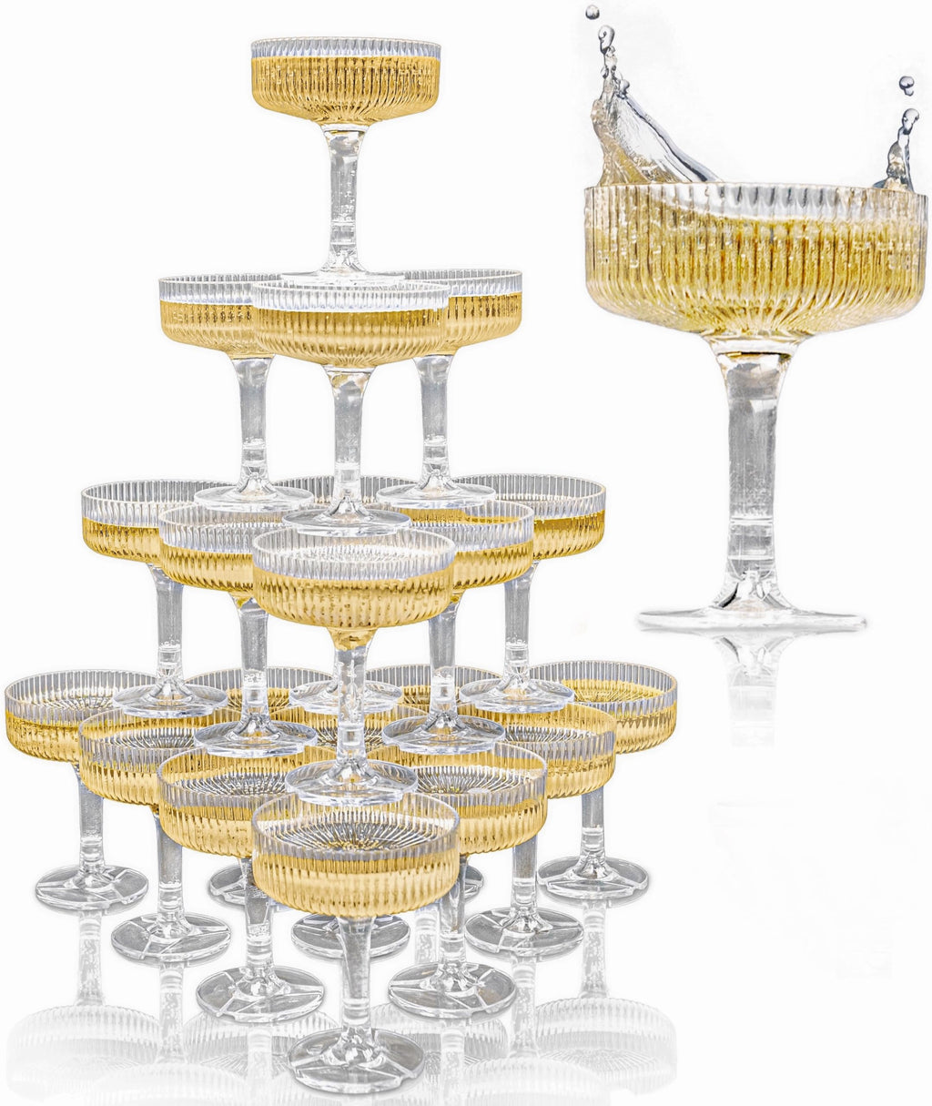 Champagne Tower 21 Piece Plastic Coupe Glasses 7oz Wedding Party Hosting Clear