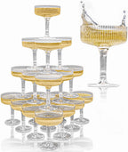 Champagne Tower 21 Piece Plastic Coupe Glasses 7oz Wedding Party Hosting Clear