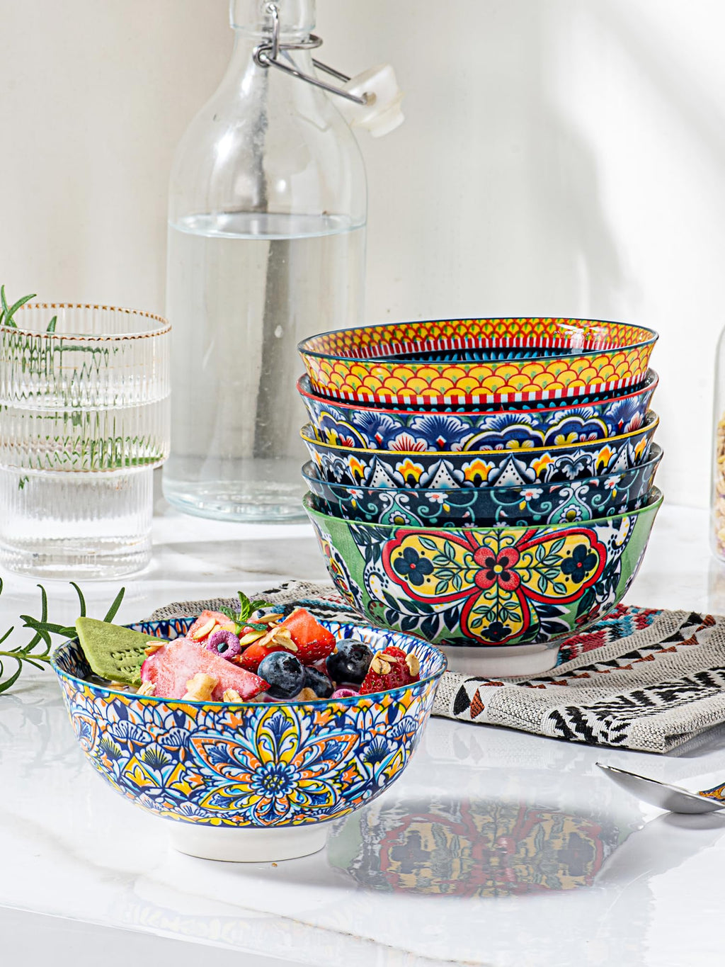 6 Pack HENXFEN LEAD Small Dessert Bowls – 10 oz Boho Ceramic Bowls for Ice