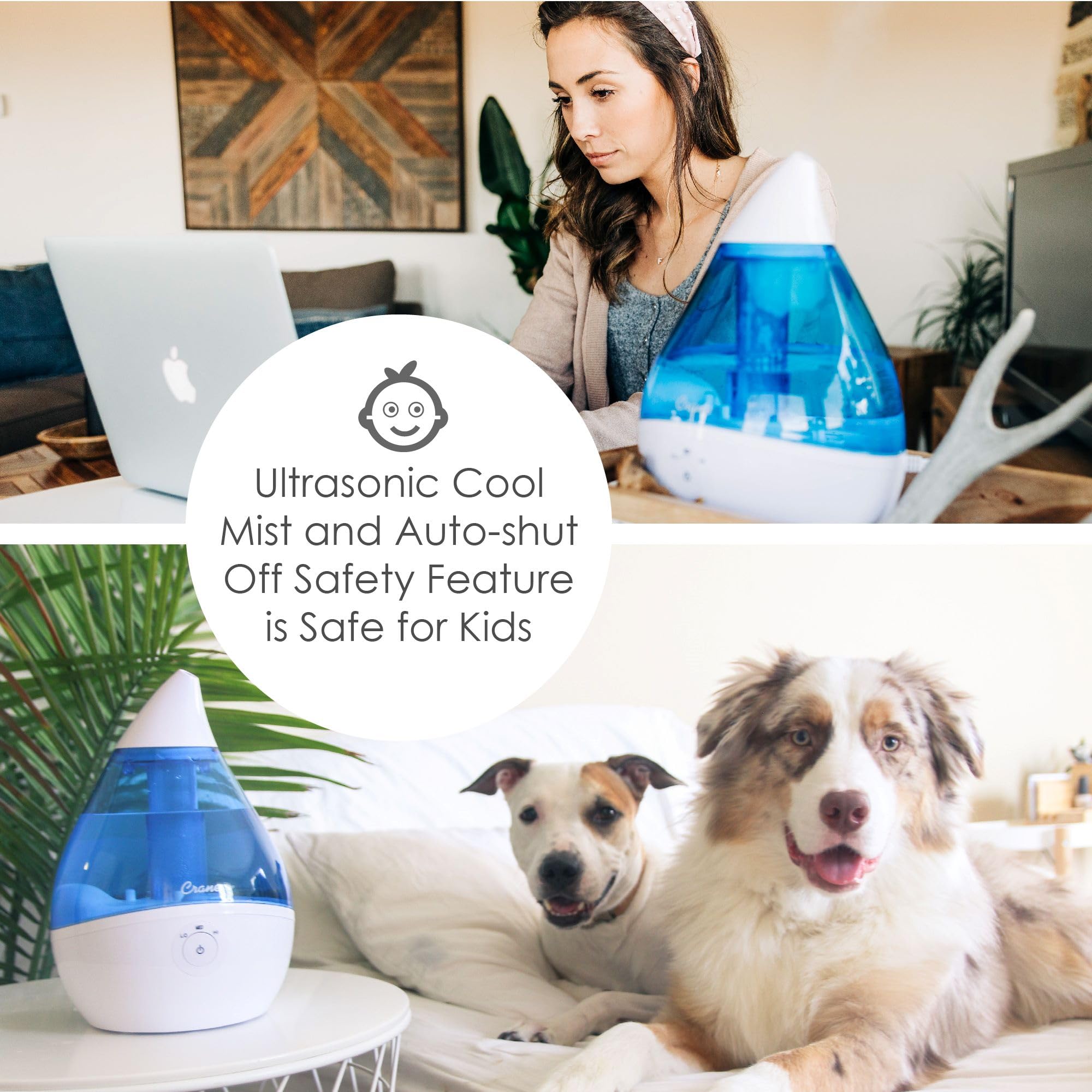 Crane Droplet Ultrasonic Small Air Humidifiers for Bedroom and Office, 0.5