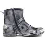 OSSTONE Men Moto Boots Zipper Leather Chukka Casual Distressed Black US8.5