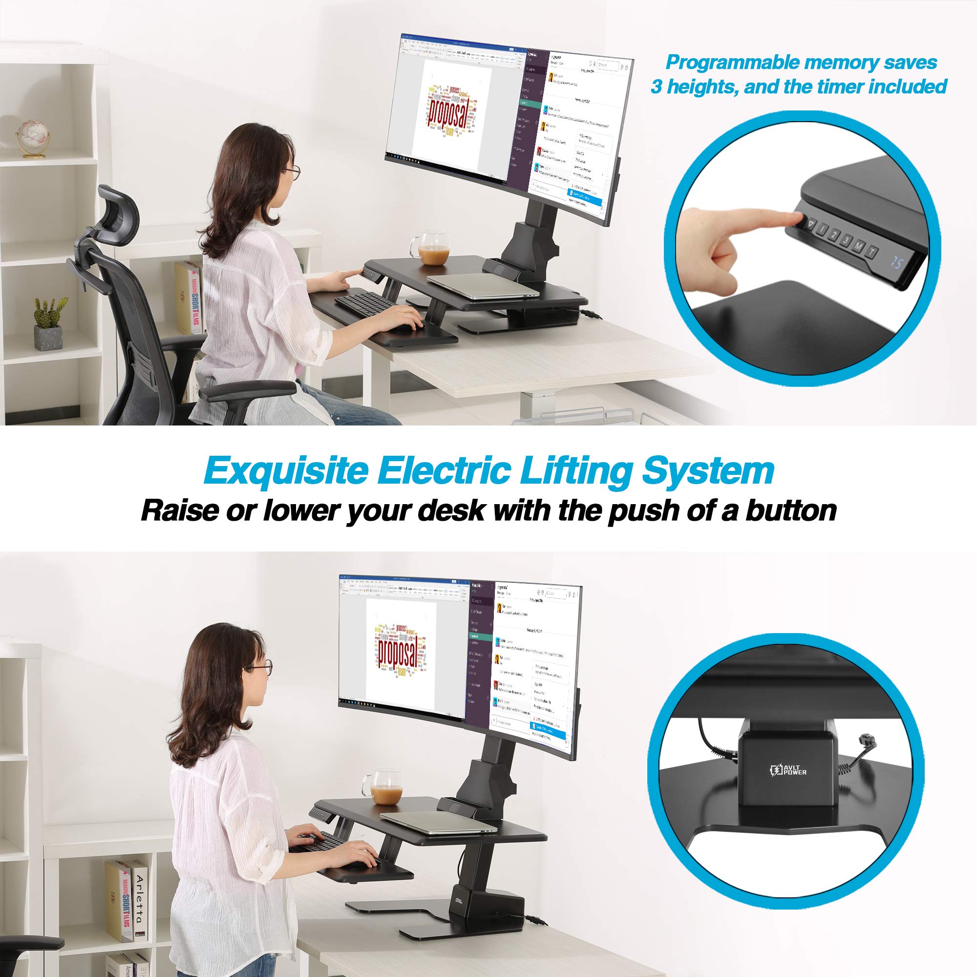 AVLT Electric Standing Desk Converter Triple 32" Monitor Sit Stand Riser