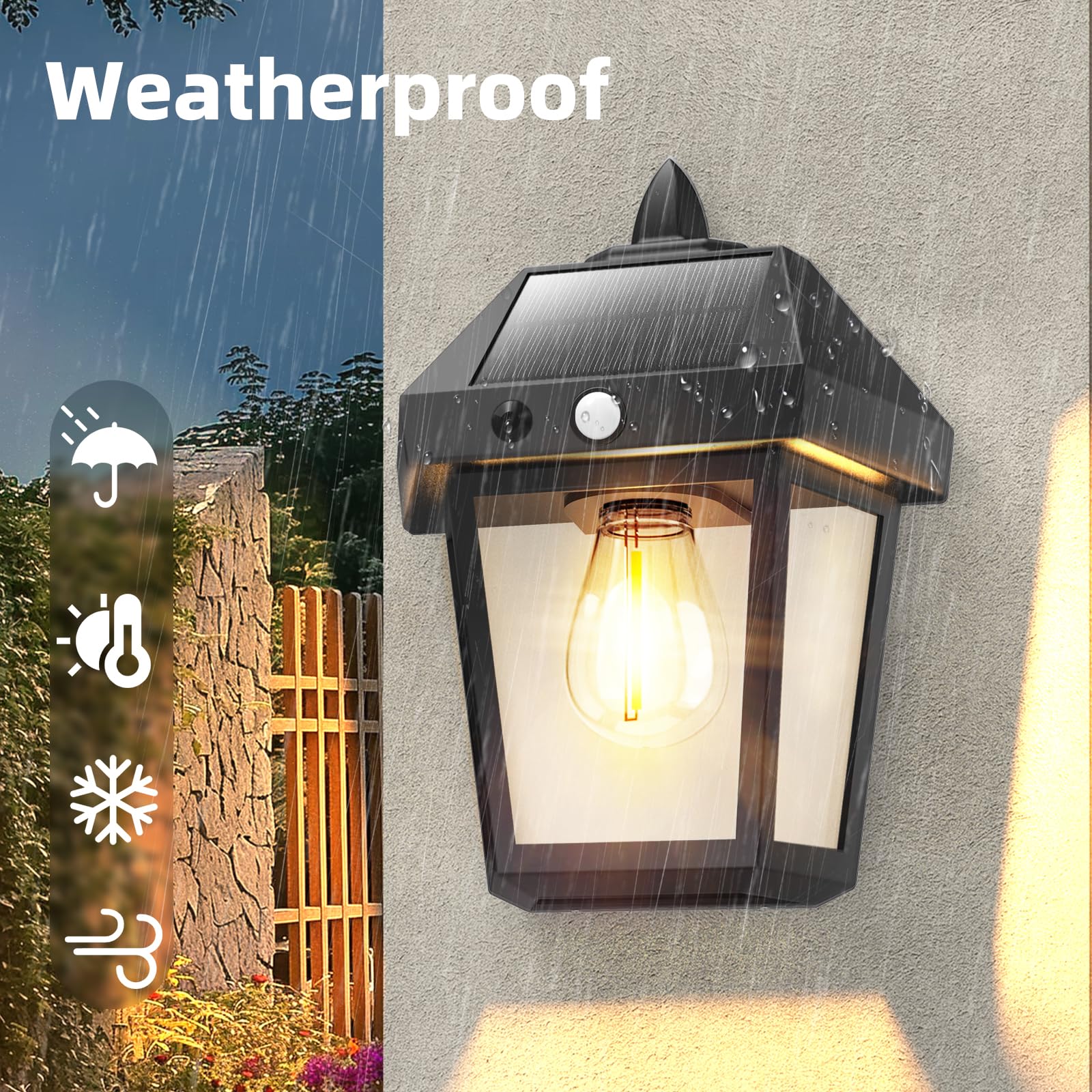 DERAYSION Solar Porch Lights Outdoor, 9 Inch Solar Wall Lanterns with Motion