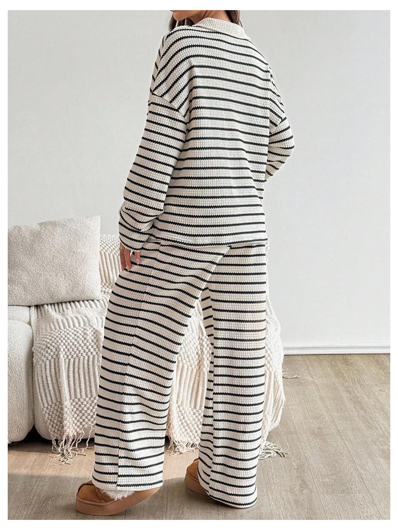 Verdusa Womens Maternity 2 Piece Set Striped Long Sleeve Top Pants Lounge Wear