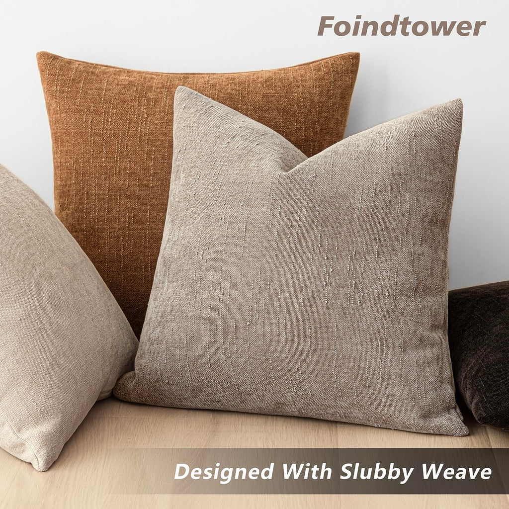 Foindtower Set of 2 Textured Chenille Throw Decorative Pillow Covers Square