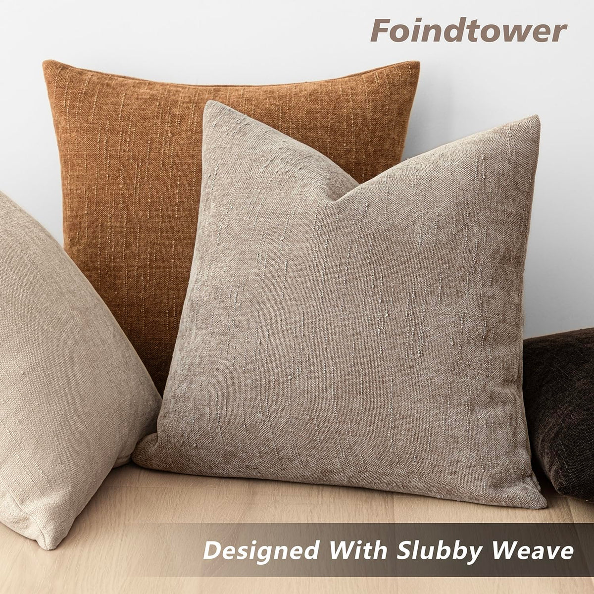 Foindtower Set of 2 Textured Chenille Throw Decorative Pillow Covers Square