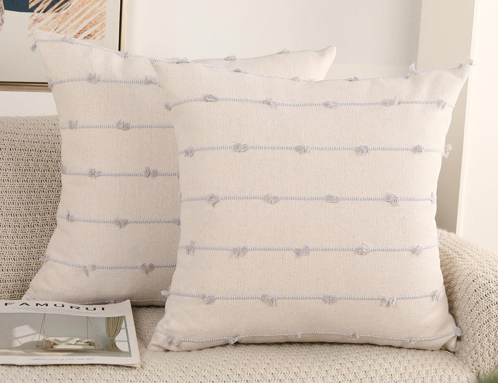 NUYECY Set of 2 Boho Throw Pillow Covers 28x28,Stone Grey and White Neutral
