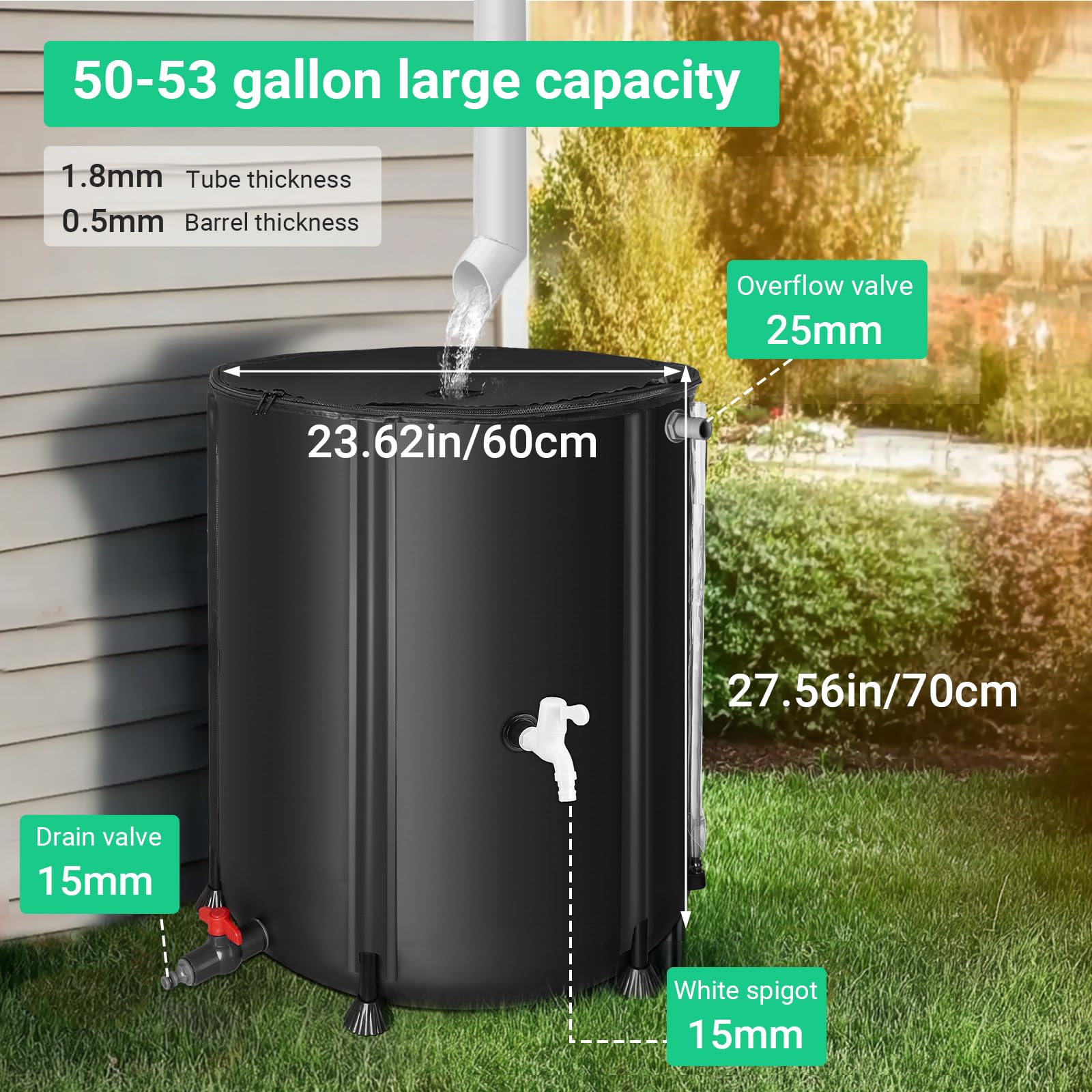 FAMIROSA 50 Gallon / 200L Rain Barrel, Collapsible Rain Barrels to Collect