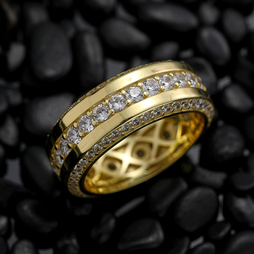 LOIPURI Men's Wedding Band 14K Gold Plated Wedding Ring with 3 Row Classic