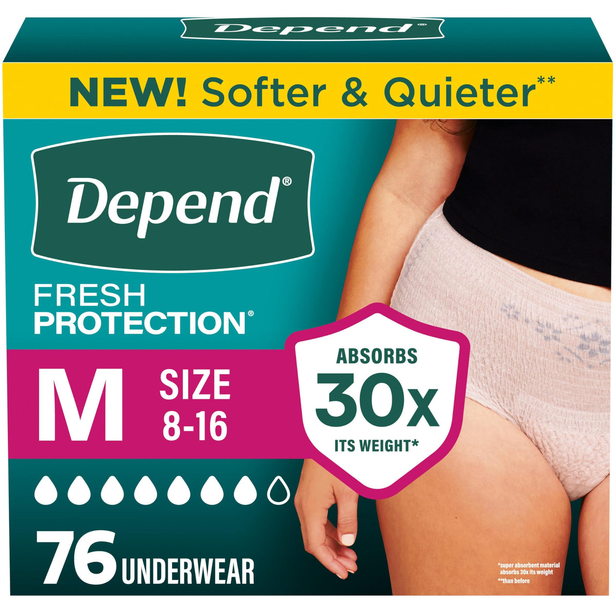 Depend Fresh Protection Adult Diapers for Women, Medium, 76 Count