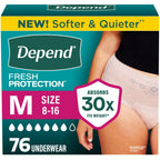 76 Count Depend Fresh Protection Adult Incontinence & Postpartum Maximum, Medium