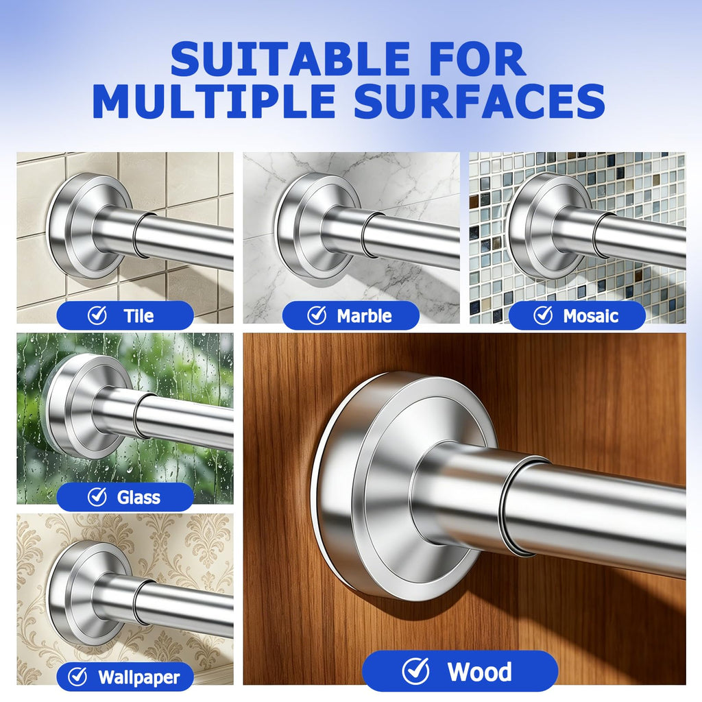Bonpally Shower Curtain Rod, Adjustable 32-75 Inches Spring Tension Rod, Non-Slip No Drilling Stainless Steel Shower Rods for Bathroom Window Room Divider, Never Rust, Chrome