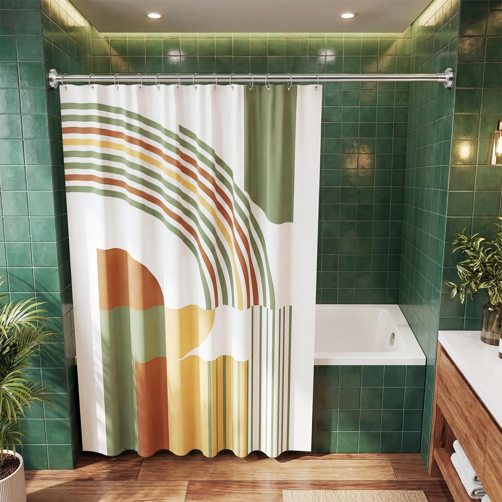 Bonpally Shower Curtain Rod, Adjustable 32-75 Inches Spring Tension Rod, Non-Slip No Drilling Stainless Steel Shower Rods for Bathroom Window Room Divider, Never Rust, Chrome