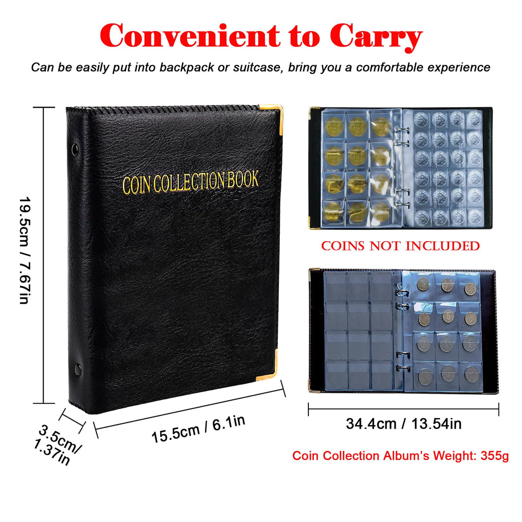Intendvision Coin Album - 20 Pages, 360 Pockets Two Coin Size, Coin Collection