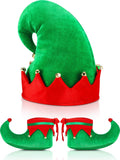 SATINIOR Christmas Santa Elf Shoes and Hat Christmas Red and Green Costume