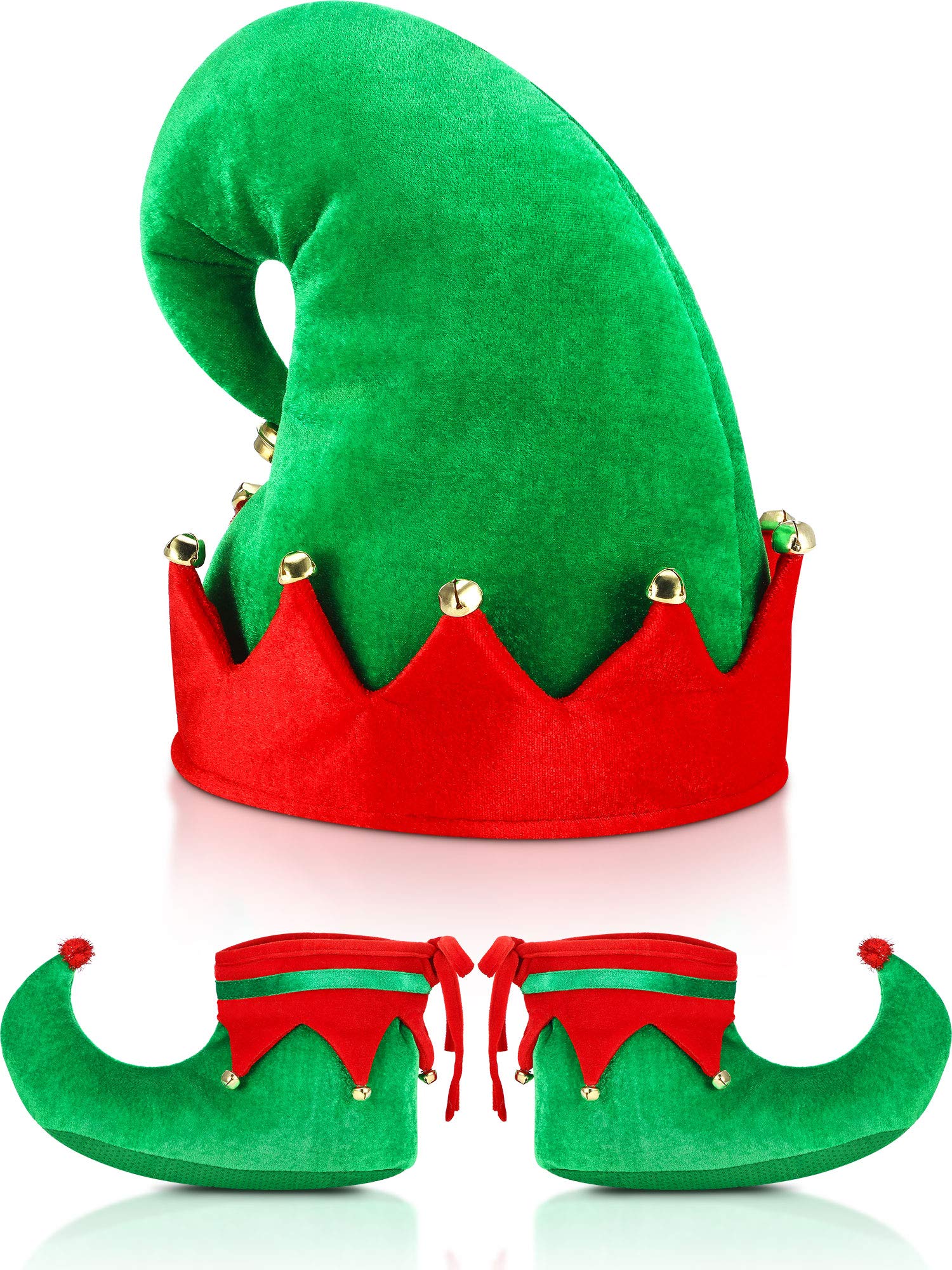 SATINIOR Christmas Santa Elf Shoes and Hat Christmas Red and Green Costume