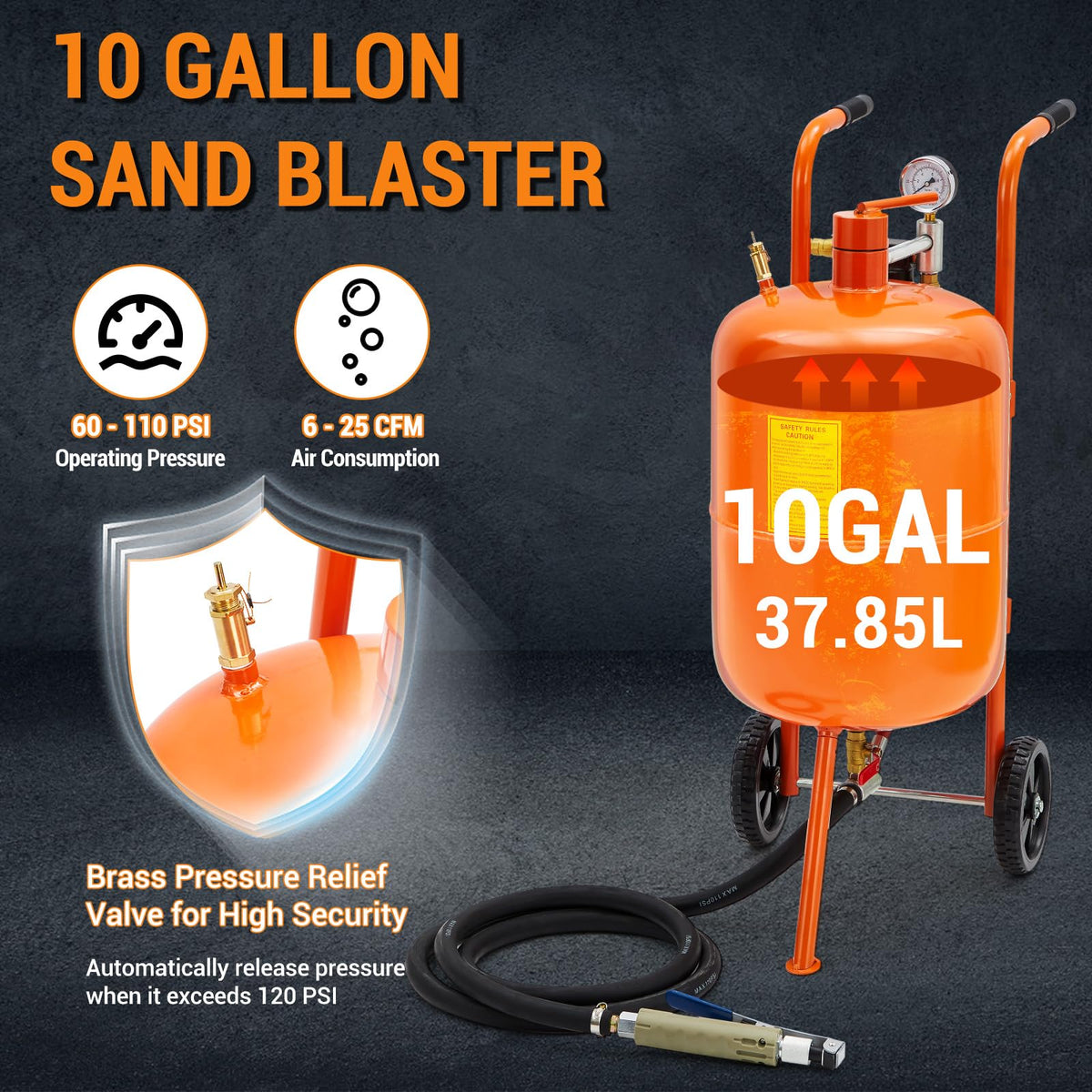 5 Gallon Portable Sand Blaster 60-110 PSI Blasting Machine