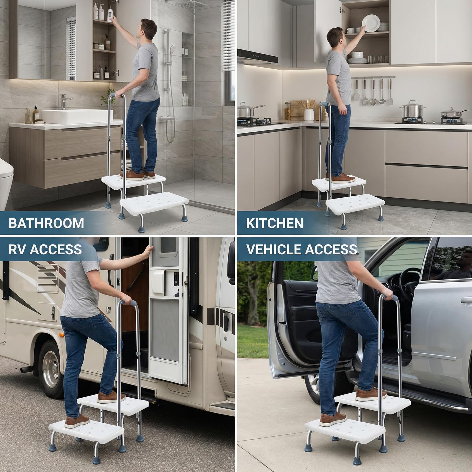 Aliseniors Step Stool with Handle and Non-Skid Platform, Heavy Duty 2 Steps