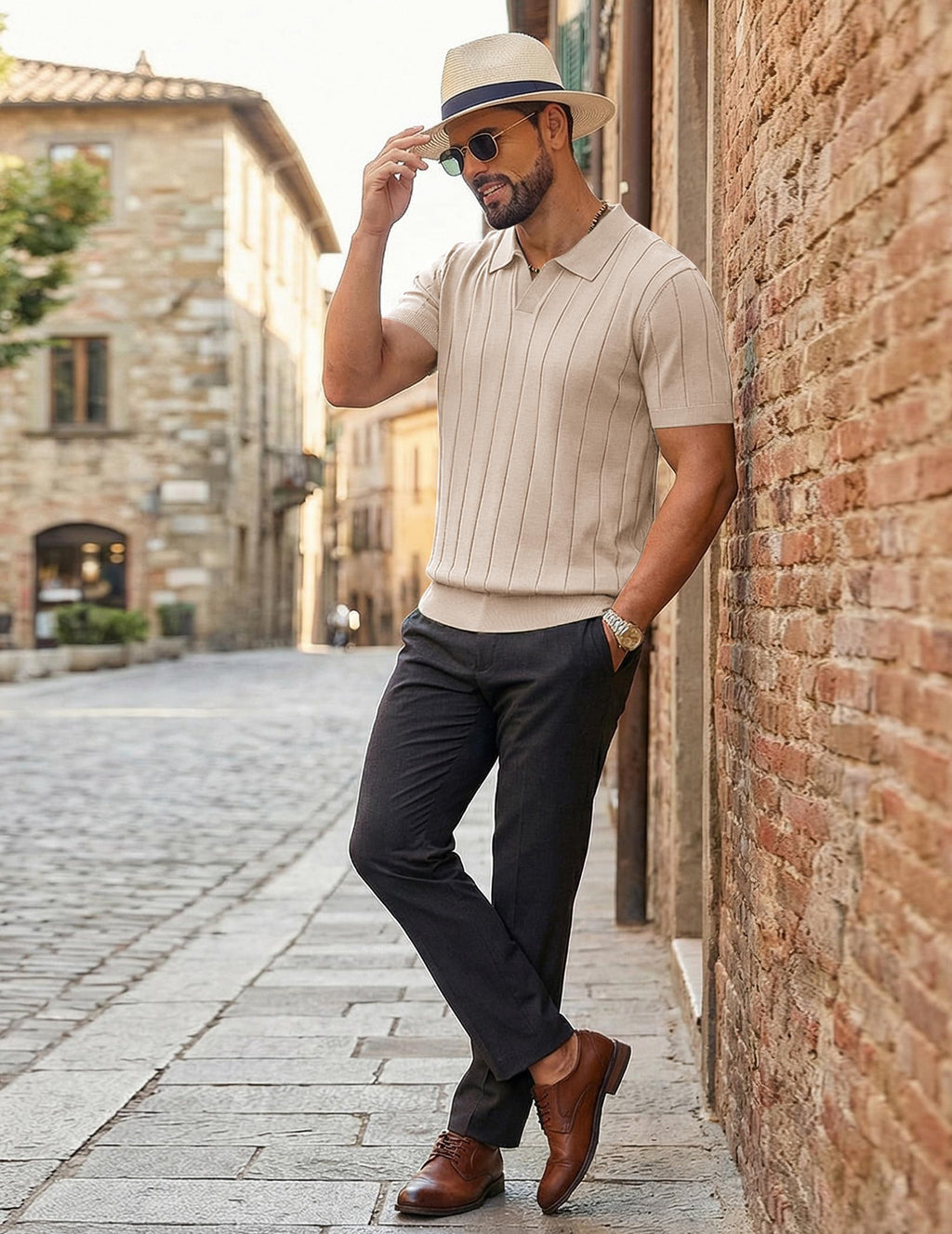 COOFANDY Mens Knit Polo Shirt Short Sleeve V Neck Casual Golf Shirt