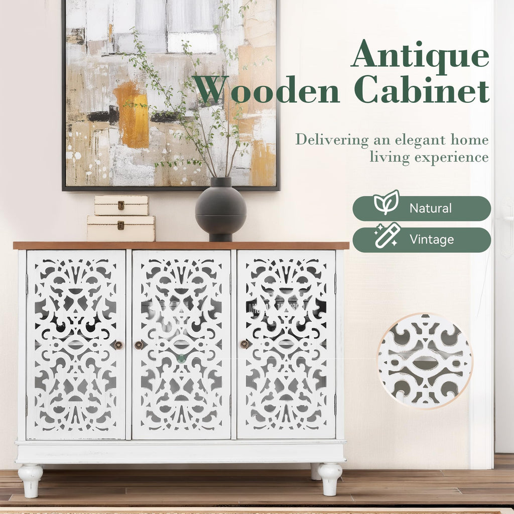 Sophia & William Sideboard and Buffet with Storage Cabinet 3-Door Hollow-Carved