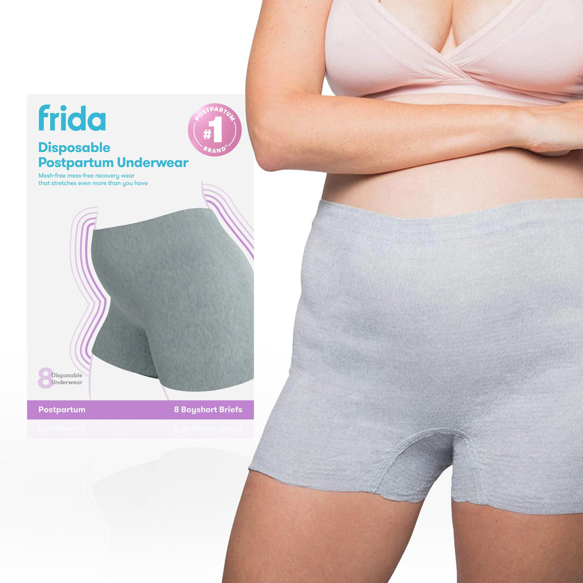 8 Count Frida Mom Women's Postpartum Underwear, Disposable Boyshort Underwear,
