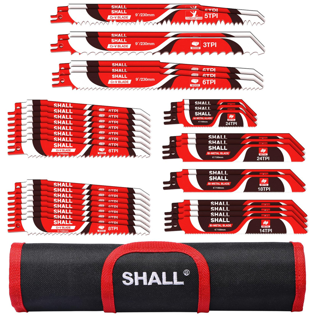 Shall 34Pc Reciprocating Saw Blades Kit Carbide Steel Wood Metal Plastic