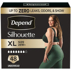 Depend Silhouette Adult Diapers, Incontinence & Postpartum Bladder Leak Underwear for Women, Maximum Absorbency, Extra Large, Black, 48 Count (2 Packs of 24), Packaging May Vary