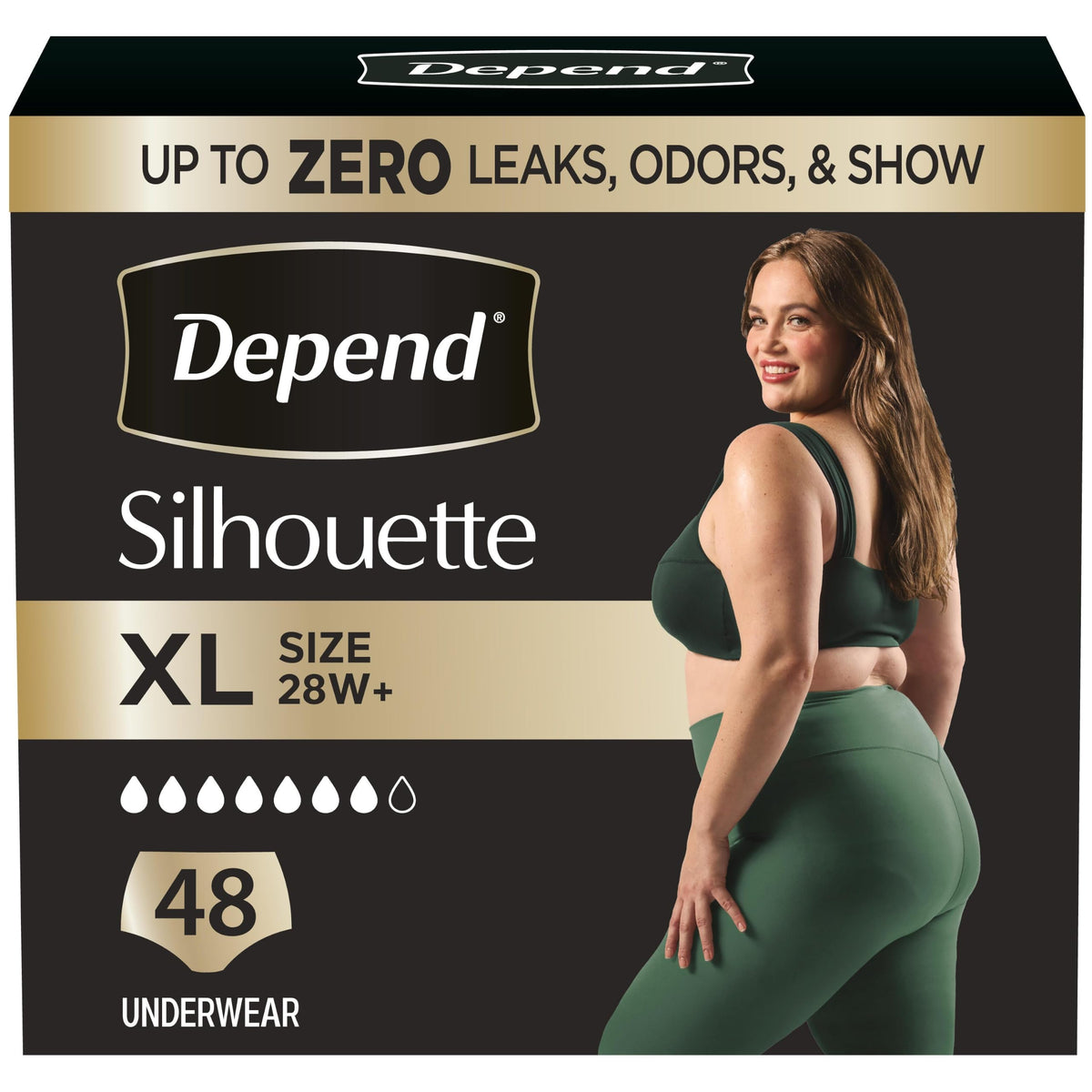 Depend Silhouette Adult Diapers, Incontinence & Postpartum Bladder Leak Underwear for Women, Maximum Absorbency, Extra Large, Black, 48 Count (2 Packs of 24), Packaging May Vary