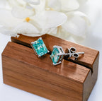 GIGAJEWE Blue Green Color Moissanite Stud Earrings Radiant Cut Moissanite