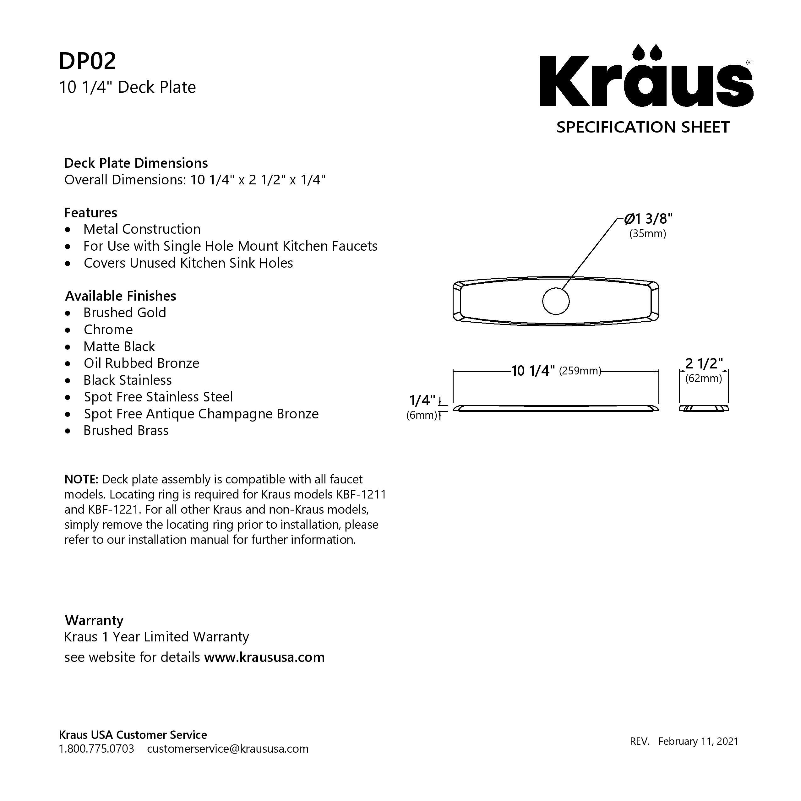 KRAUS Deck Plate for Bathroom Faucet in Spot Free Stainless Steel, BDP01SFS