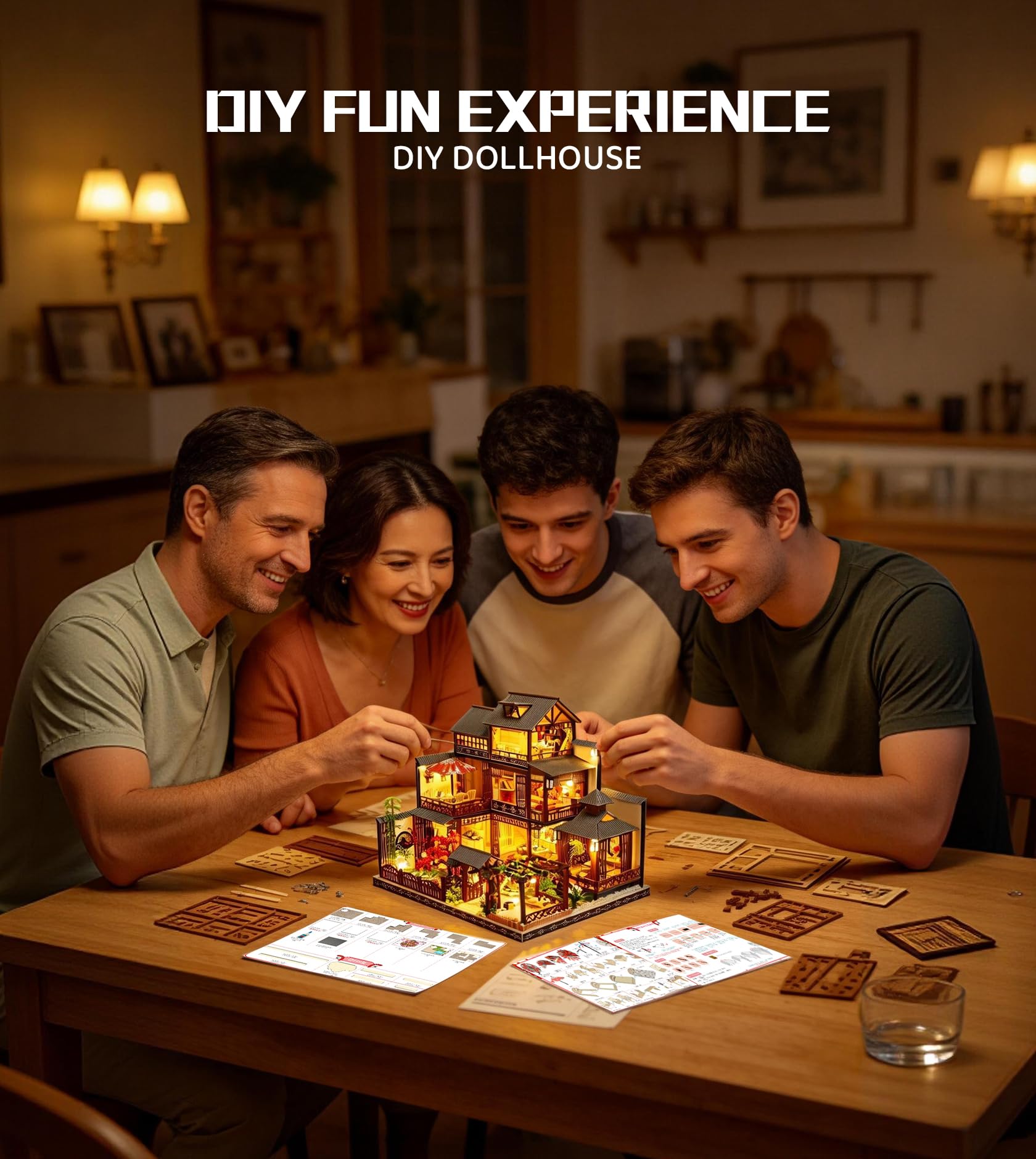 Spilay DIY Dollhouse Miniature with Wooden Furniture,DIY Dollhouse Kit Big