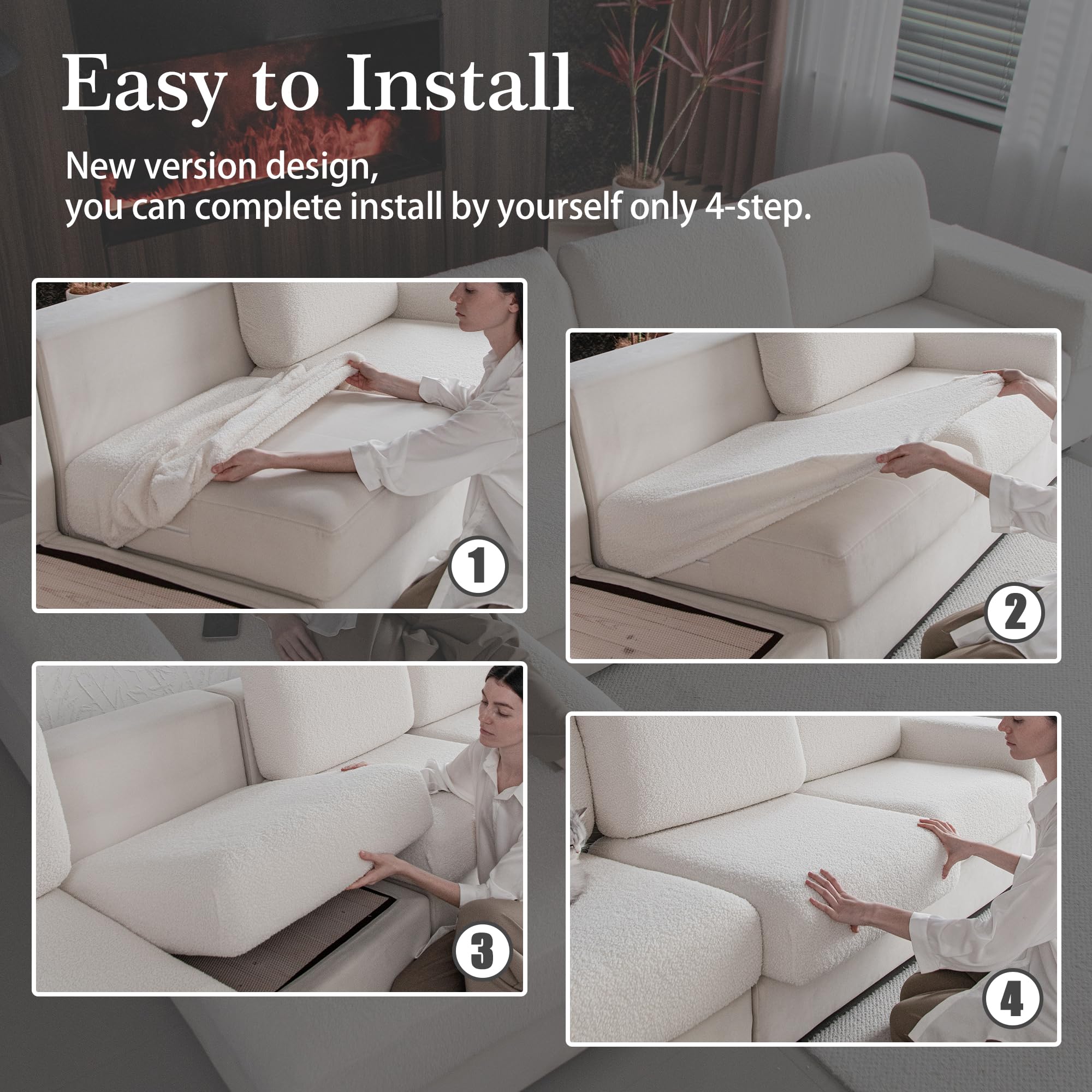 OHSIO Couch Cushion Covers for Sectional Sofa, Stretch Soft Sofa Slipcovers
