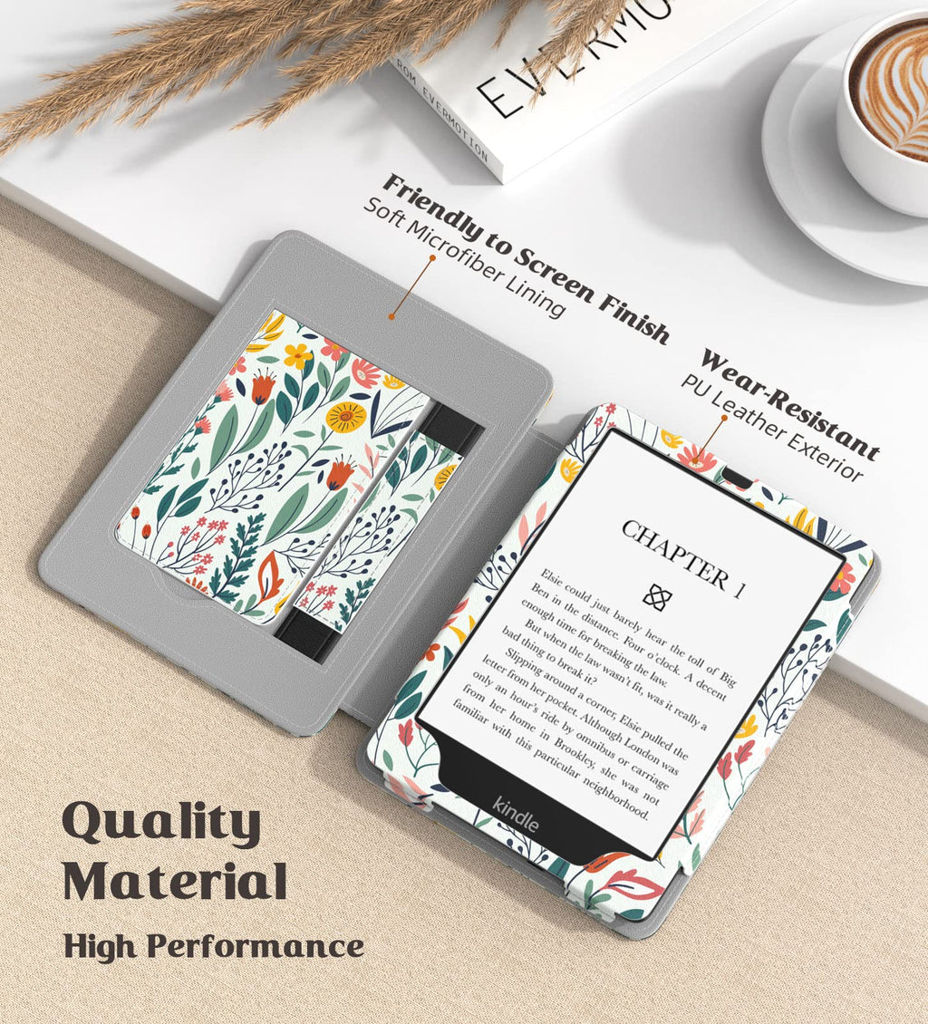 MoKo Kindle Paperwhite Case 2024 2021 7 Inch Slim PU Auto Wake Sleep Flowers