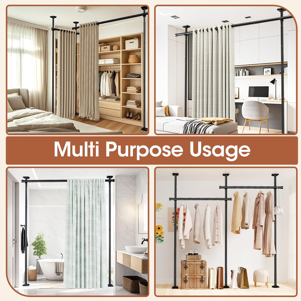 SUNALLY Room Divider Curtain Rod ,No Drill Adjustable 4-10ft Freestanding Black