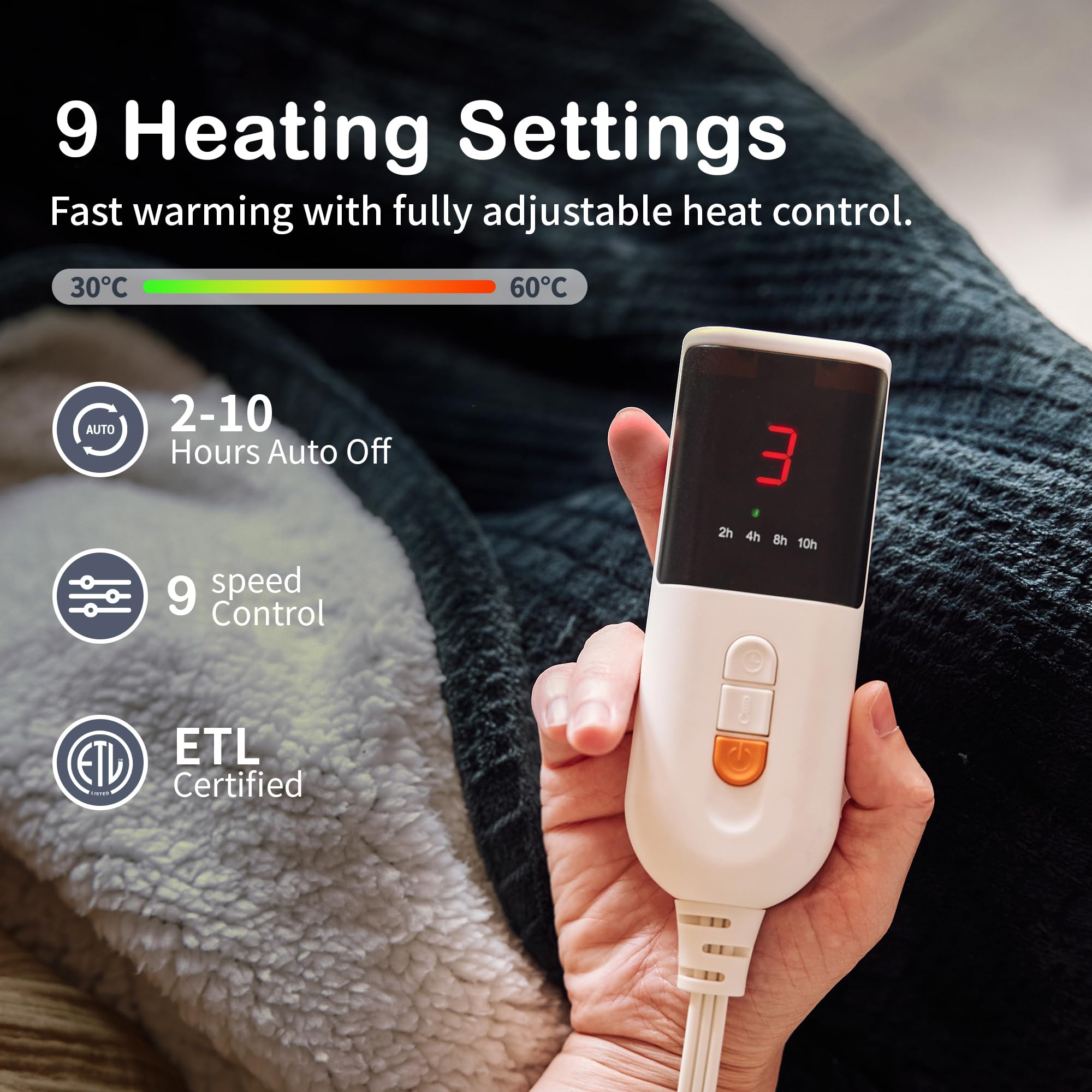 Texciting Heated Blanket Electric Blanket Throw 50''X60''-Heating Blanket with 9