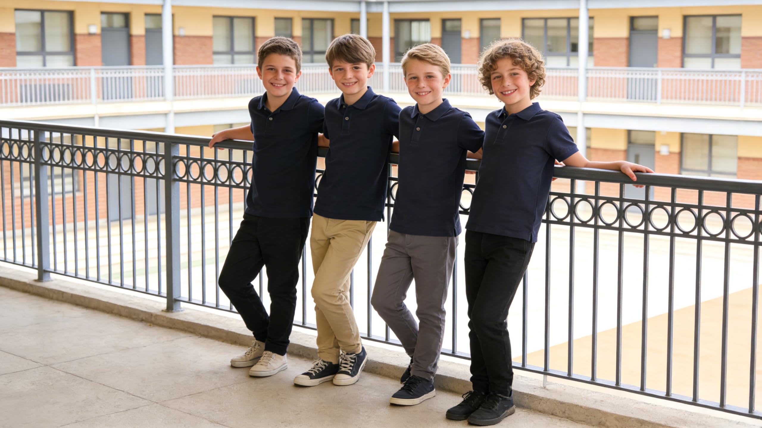 Bienzoe Boys School Uniform Pants: Kids Adjustable Waist Cotton Regular Slacks