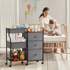Modanais Baby Diaper Caddy Organizer Cart - 3 Tier Rolling Cart with Dividers