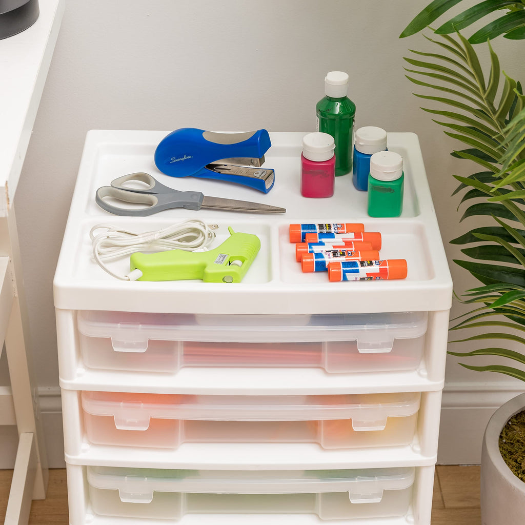 IRIS USA 5 Drawers Scrapbook Plastic Rolling Storage Cart with Organizer Top