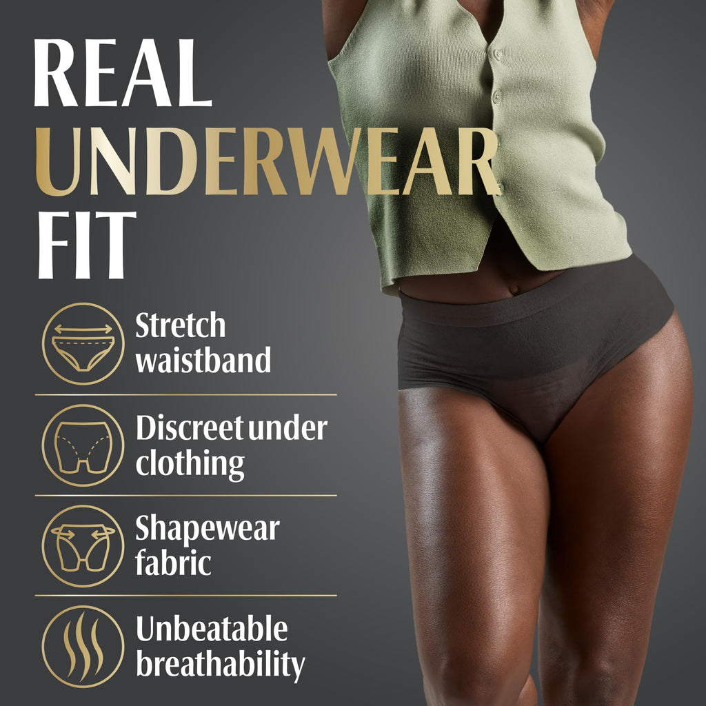 Depend Silhouette Adult Diapers, Incontinence & Postpartum Bladder Leak Underwear for Women, Maximum Absorbency, Extra Large, Black, 48 Count (2 Packs of 24), Packaging May Vary
