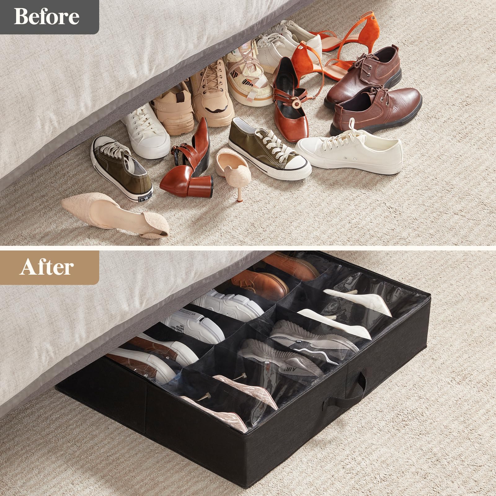 Lifewit Under Bed Shoe Storage Organizer 2 Pack(12 Shoes Cells), 4.3 Inches