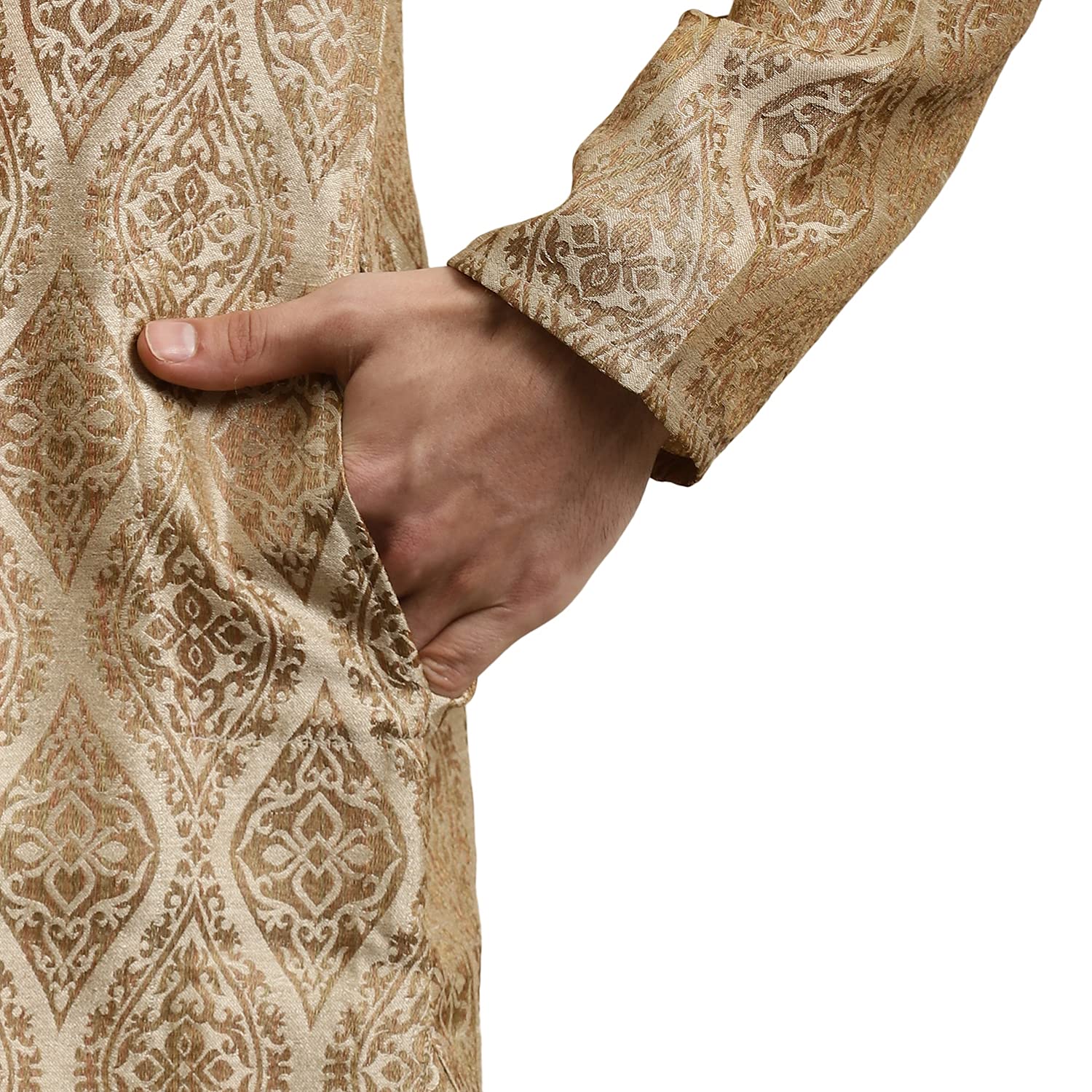 Sojanya (Since 1958 Men'S Jacquard Silk Beige & Gold Kurta, 3XL