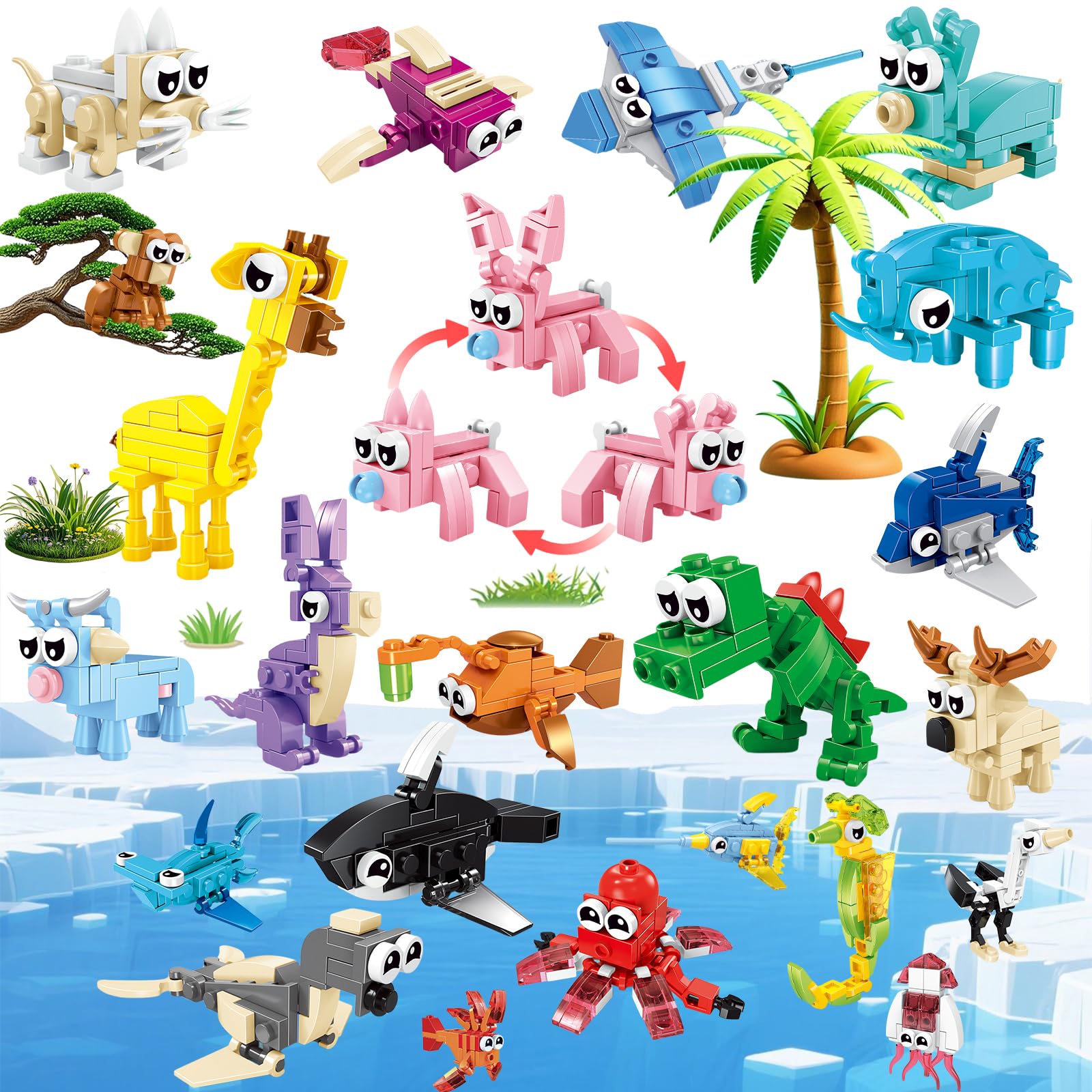 24 Pack Mini Animal Building Blocks Party Favors STEM Toys for Kids