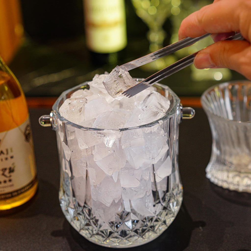 Glass Ice Bucket with Handle & Tongs 37oz Clear Crystal Champagne Cocktail