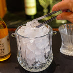 Glass Ice Bucket with Handle & Tongs 37oz Clear Crystal Champagne Cocktail