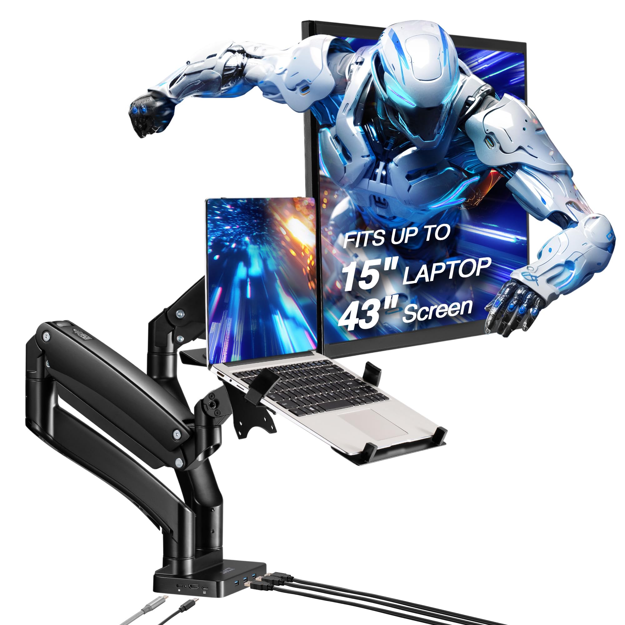 AVLT Dual Monitor Arm Desk Mount 17–43 inch USB-C Docking Station Laptop Tray