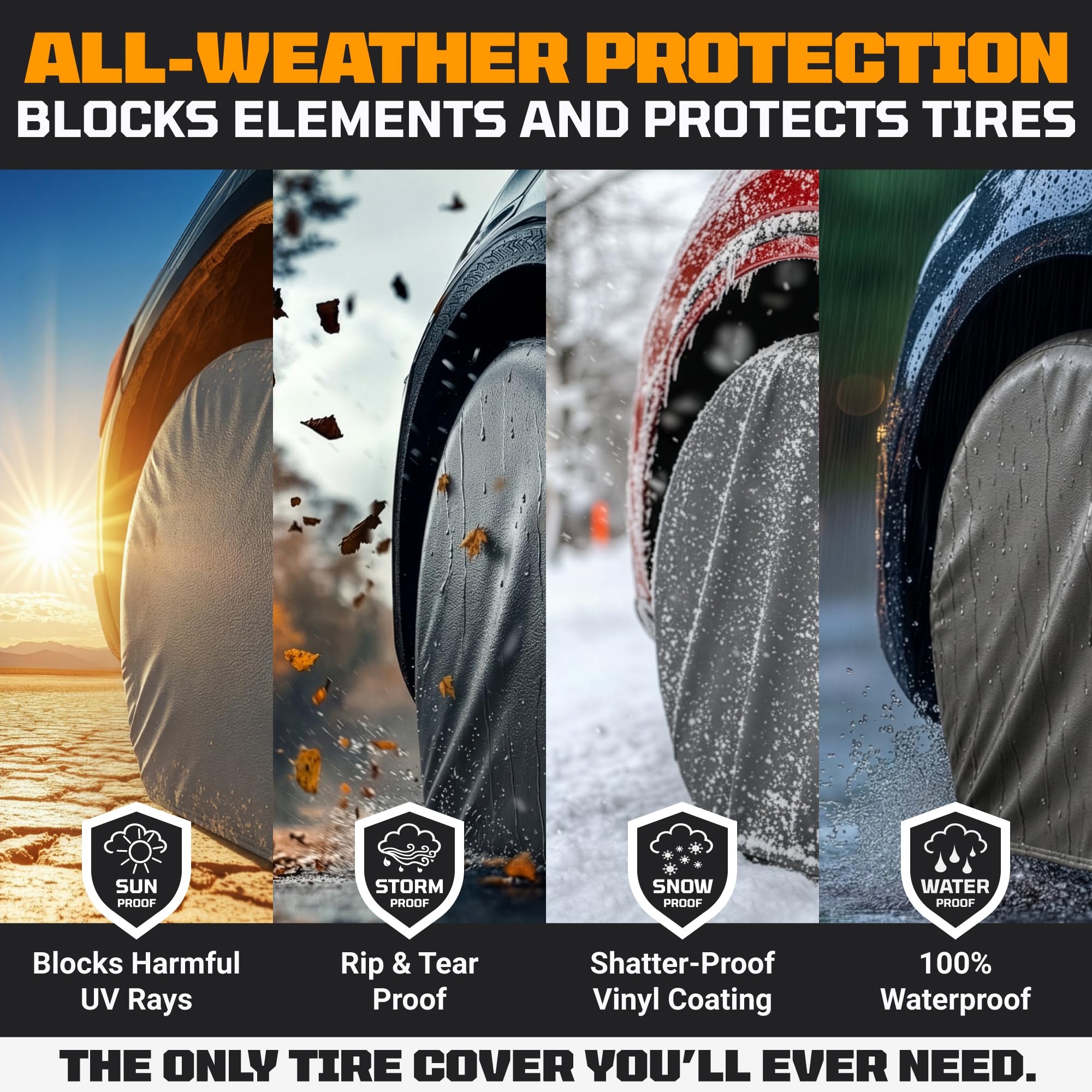 Tire Covers Set of 4 Heavy Duty UV All Weather RV Camper Truck Trailer 26-28"