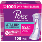 108 Count Poise Ultra Thin Incontinence Pads 5 Drop Long for Women