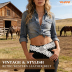 WHIPPY Western Belts for Women Vintage Disc Waist Belts Concho Leather Belts