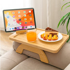 SINWANT Bamboo Couch Arm Tray Clip On Foldable Sofa Table with Phone Holder