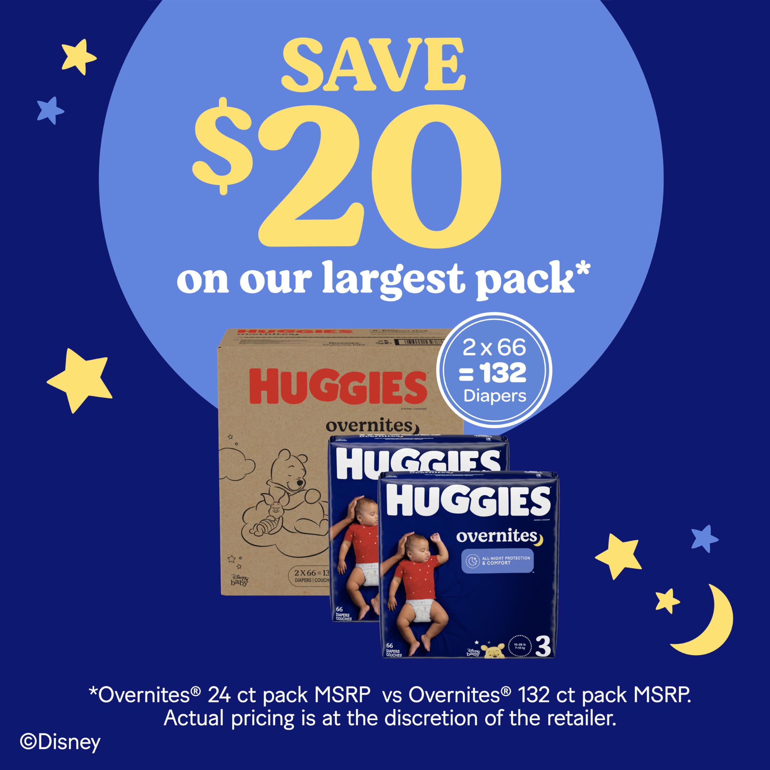 33 Count Huggies Overnites Size 3 Overnight Diapers (16-28 lbs),  Packaging May